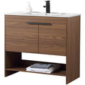 36\" Bathroom Vanity in Walnut with White Ceramic Sink