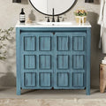 36\" Freestanding Single-Sink Bathroom Vanity, Blue with White Resin Top