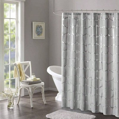 Geometric Metallic Shower Curtain, Gray