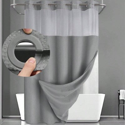 No-Hook Waffle Shower Curtain with Snap-In Liner, Gray