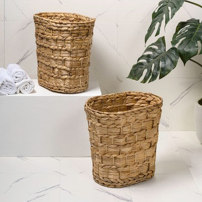 Handwoven Water Hyacinth Oval Wastebasket, Natural (Set of 2)