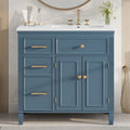 36\" Modern Freestanding Bathroom Vanity with Ceramic Sink, Drawers & Adjustable Shelf, Blue