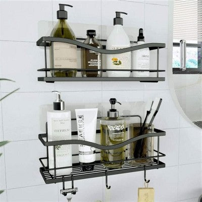 No-Drill Self-Adhesive Stainless Steel Shower Caddy Set, Matte Black (2-Pack)