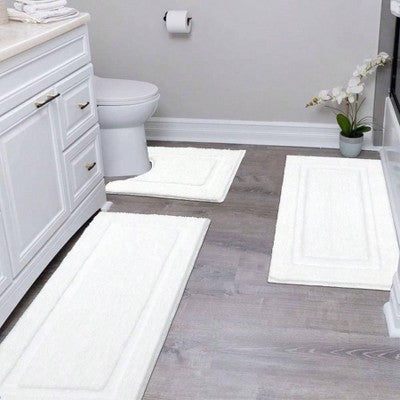 3-Piece Washable Non-Slip Bathroom Rug Set, White
