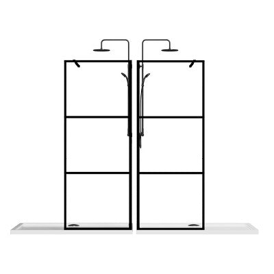Walk-In Shower Glass Panel, Doorless Framed Screen (34\")