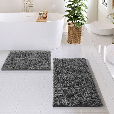 2-Piece Chenille Bath Mat Set, Gray