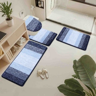 Ultra-Soft 4-Piece Microfiber Bathroom Rug Set, Navy Blue