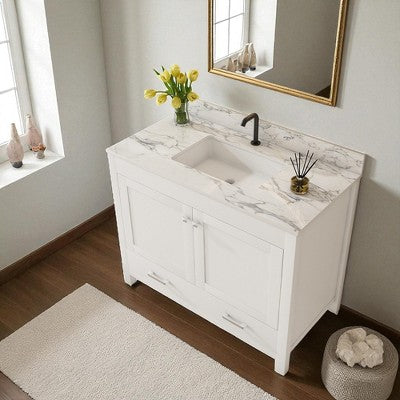 43\" Bathroom Vanity with Carrara-Style White Stone Top and Ceramic Sink