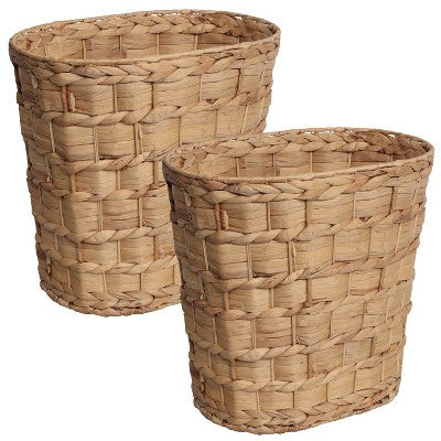 Handwoven Water Hyacinth Oval Wastebasket, Natural (Set of 2)