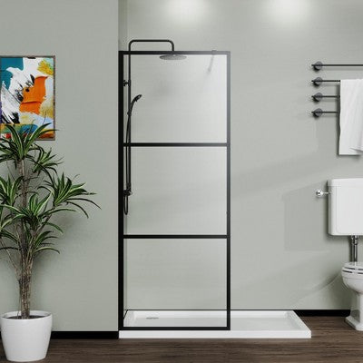 Walk-In Shower Glass Panel, Doorless Framed Screen (34\")
