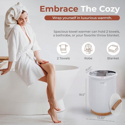 Large Bucket Towel Warmer, White, with Auto Shut-Off