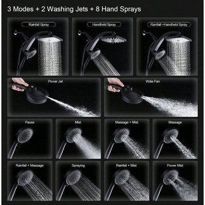 High-Pressure Rain Shower Head with Handheld Spray Combo, Matte Black