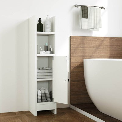 Storage Cabinet with Door & Open Shelves, White