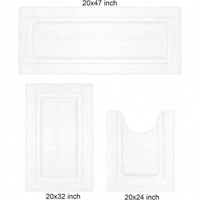 3-Piece Washable Non-Slip Bathroom Rug Set, White