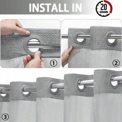 No-Hook Waffle Shower Curtain with Snap-In Liner, Gray