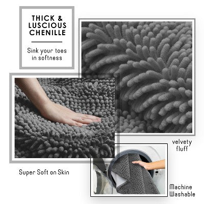2-Piece Chenille Bath Mat Set, Gray