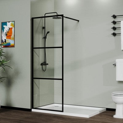 Walk-In Shower Glass Panel, Doorless Framed Screen (34\")