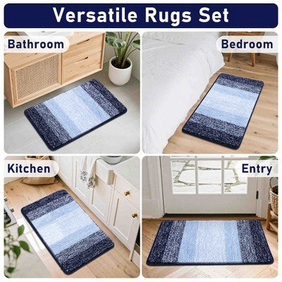 Ultra-Soft 4-Piece Microfiber Bathroom Rug Set, Navy Blue
