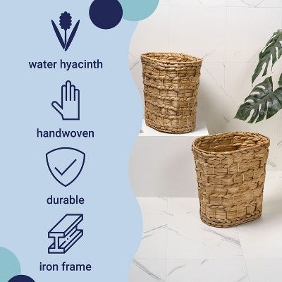 Handwoven Water Hyacinth Oval Wastebasket, Natural (Set of 2)