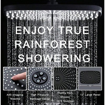 High-Pressure Rain Shower Head with Handheld Spray Combo, Matte Black