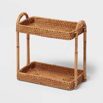 Natural Woven Tiered Vanity Tray
