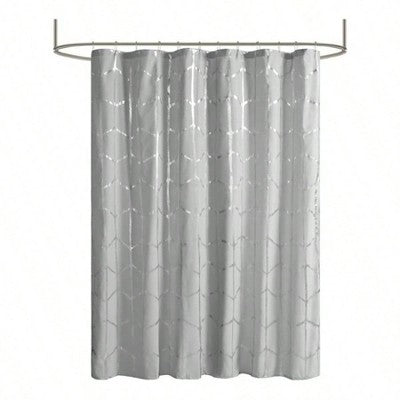 Geometric Metallic Shower Curtain, Gray
