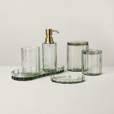 Magnolia Fluted Glass Bathroom Tray, Light Green