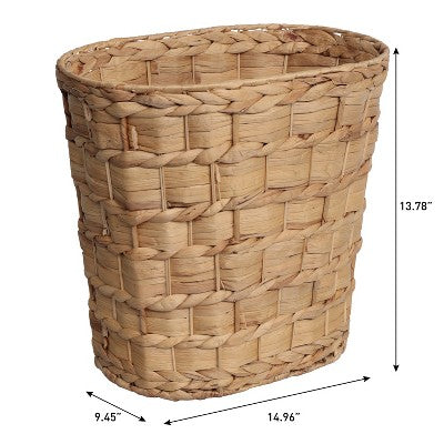Handwoven Water Hyacinth Oval Wastebasket, Natural (Set of 2)