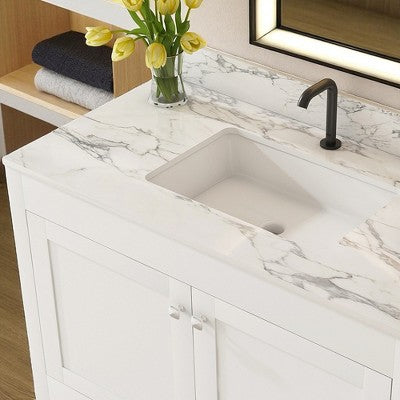 43\" Bathroom Vanity with Carrara-Style White Stone Top and Ceramic Sink