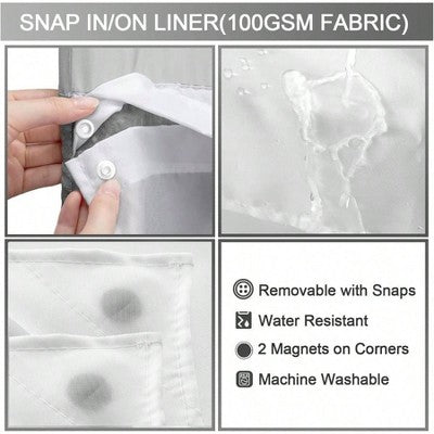 No-Hook Waffle Shower Curtain with Snap-In Liner, Gray