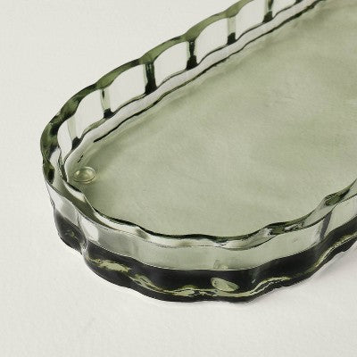 Magnolia Fluted Glass Bathroom Tray, Light Green