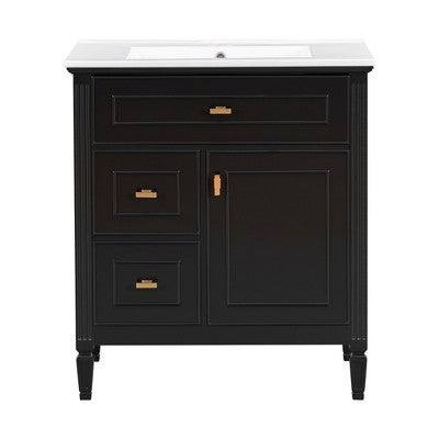 30\" Bathroom Vanity with Sink, Flip Drawer + Two Drawers, Black