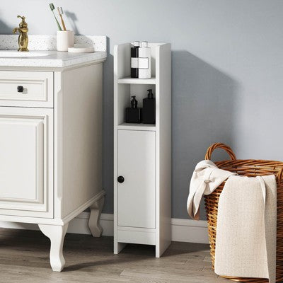 Storage Cabinet with Door & Open Shelves, White