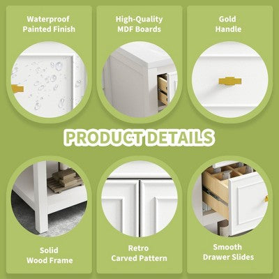 30\" Bathroom Vanity with Ceramic Sink and 5 Drawers, White