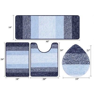 Ultra-Soft 4-Piece Microfiber Bathroom Rug Set, Navy Blue