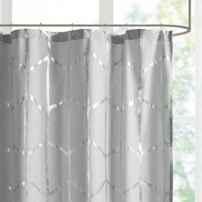 Geometric Metallic Shower Curtain, Gray